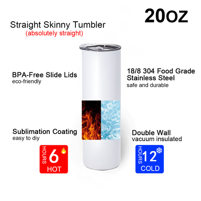 Wholesale Usa Warehouse Stocked 20oz 30oz White Skinny Sublimation Blanks Cups Stainless Steel Tumblers With Straw