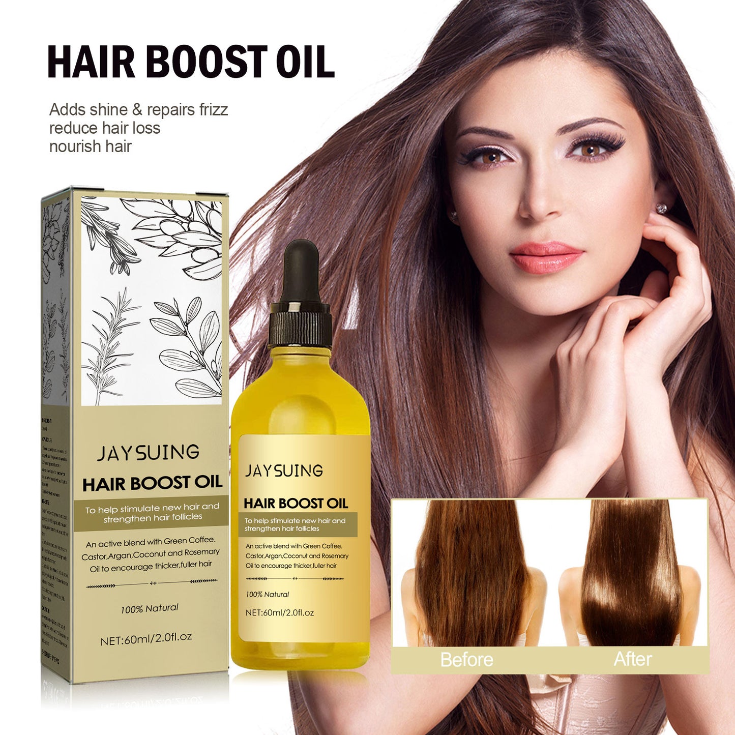 jaysuing Rosemary Dense Hair Essential Oil Anti-Fall Repair Hair Frizz Dryness Dense Hair Oil