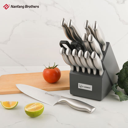 15 Pieces High Quality Chef Knife Set with Wooden Block, Non-slip Hollow Handle for Kitchen Shears