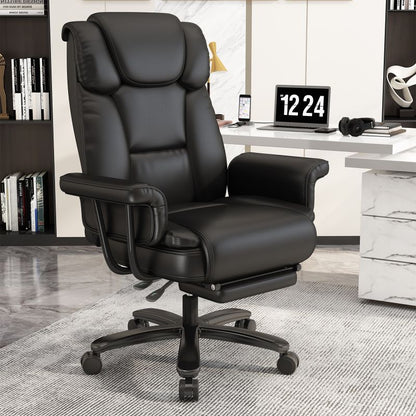 Ergonomic Black Faux Leather Office Chair High Back Padded Tilt Function Big Tall Executive Design Comfortable Includes Footrest