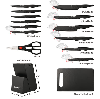 16 Pieces Professional Kitchen Knife Set with Plastic Cutting Board and Kitchen Shears and Non-slip PP Handle