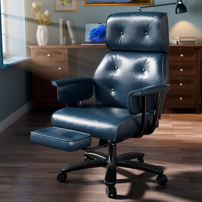 Ergonomic Leather High Back Executive Office Chair 400lbs Reclining Big Tall Chair with Wide Seat and Footrest