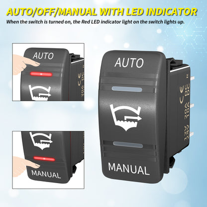 Waterproof  Boat 3 Way  on OFF on SPDT Dual Red LED 4 Pins Automatic Manual Bilge Pump Rocker Switch Panel With Plate