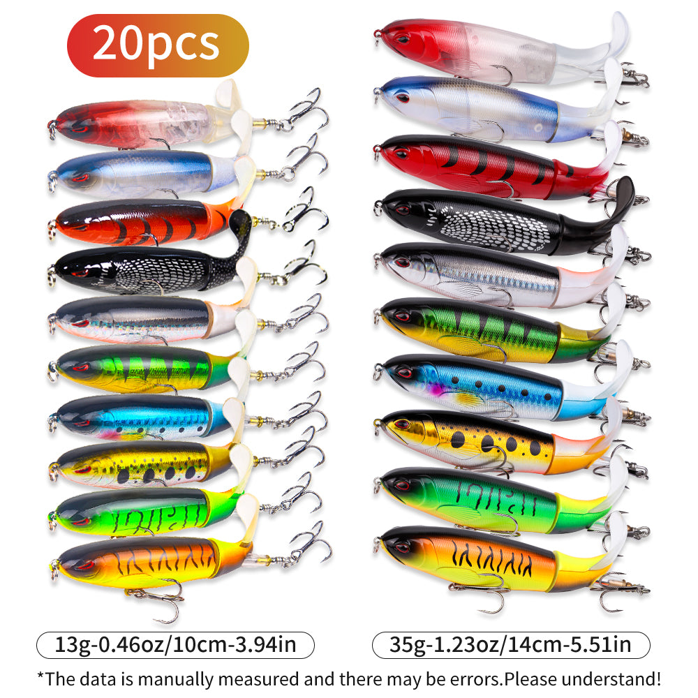 20pcs/set 13g/35g Topwater Fishing Lures Set of 20 Popper Bait with 3D Eyes ABS Plastic Hard Baits for Bass Pike