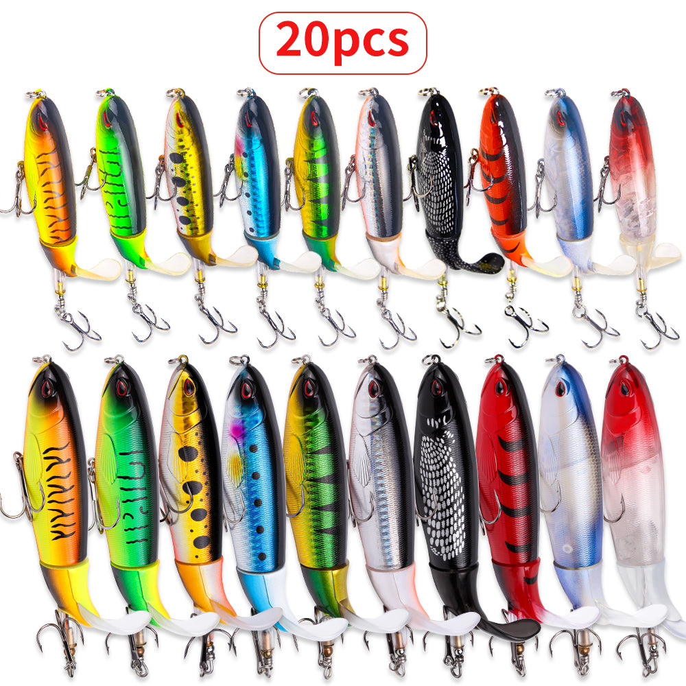 20pcs/set 13g/35g Topwater Fishing Lures Set of 20 Popper Bait with 3D Eyes ABS Plastic Hard Baits for Bass Pike