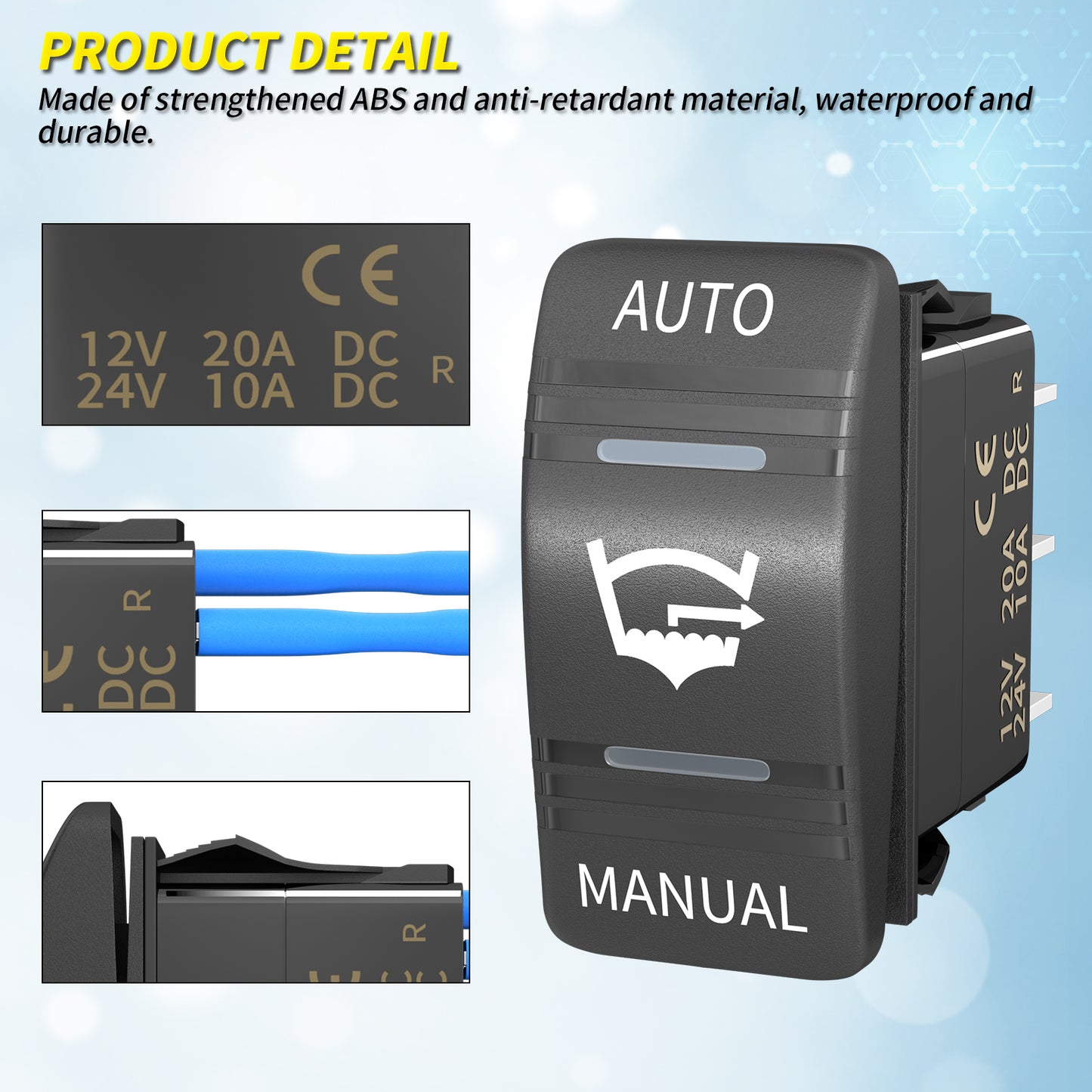 Waterproof  Boat 3 Way  on OFF on SPDT Dual Red LED 4 Pins Automatic Manual Bilge Pump Rocker Switch Panel With Plate