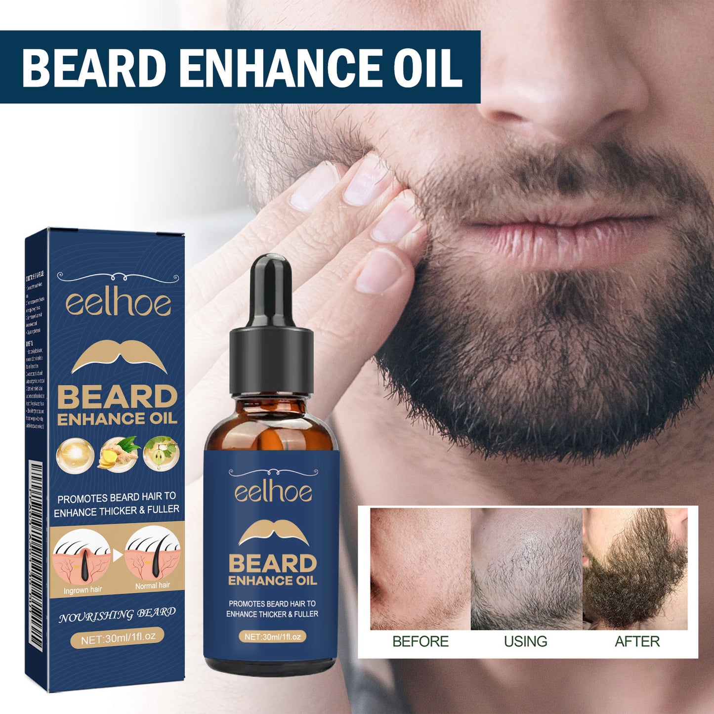 EELHOE Beard Treatment Oil Strong and Tough Fibrous Roots Moisturizing Soft and Shiny Men's Beard Nourishing Thick Hair Serum Oil