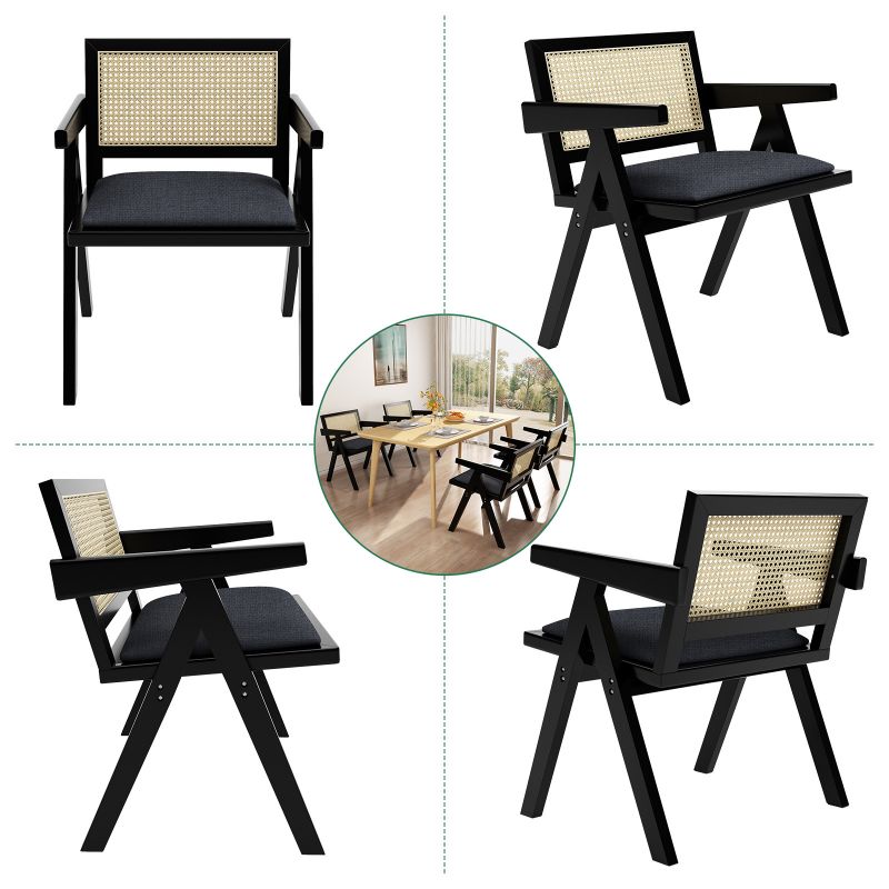 Hot Selling Nordic Style Solid Wood Dining Chairs with Upholstered Rattan Backrest for Hotel & Restaurant Living Room Bedroom