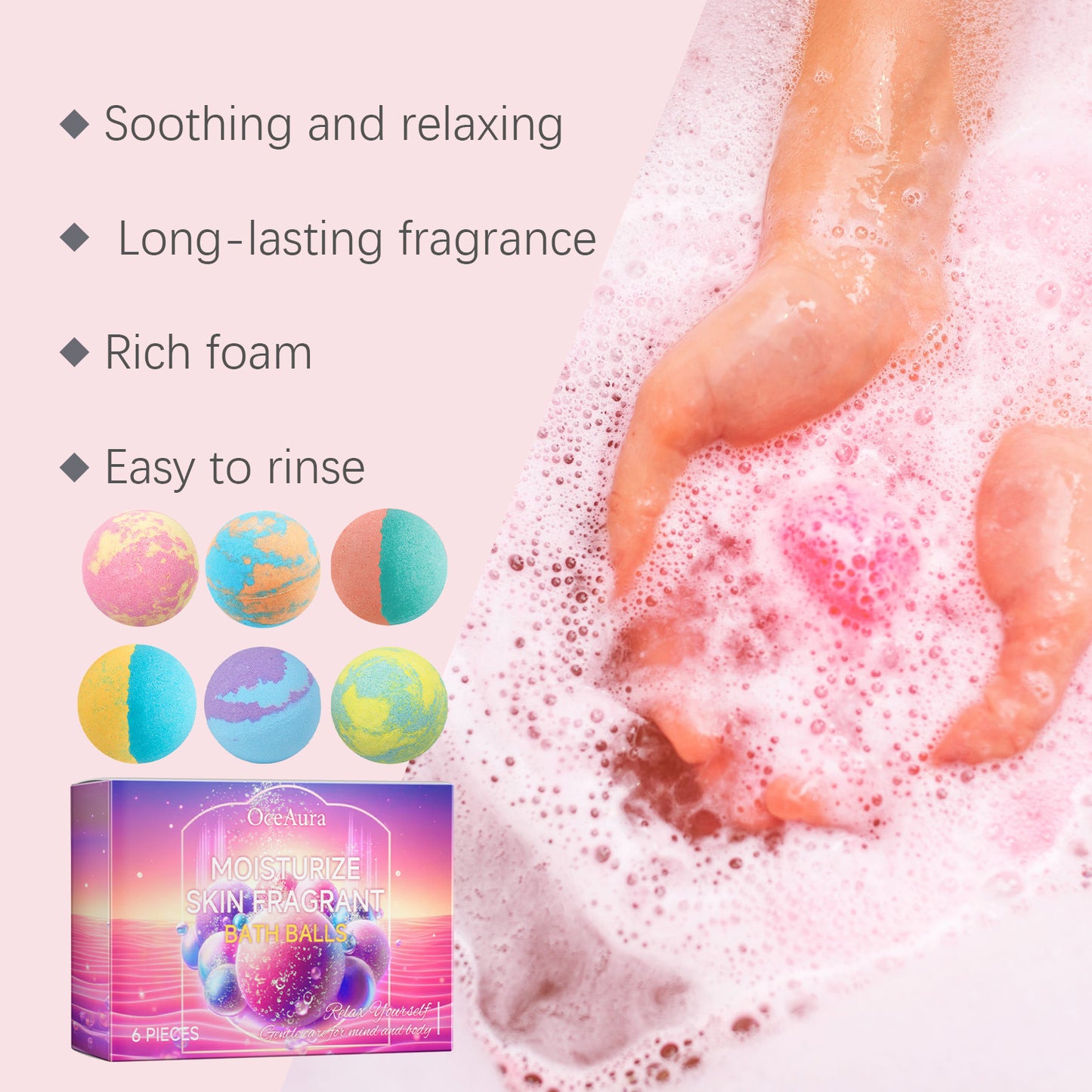 OceAura Bubble Bath Bomb Hydrating Moisturizing Plant Floral Long-lasting Fragrance Deep Cleansing Skin Bath Ball