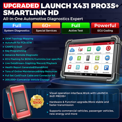 X431 PRO3S+ SmartLink HD Car Truck Diagnostic Tool 12V /24V  Full System Scanner OBD OBD2 Code ReaFor EU UK Version