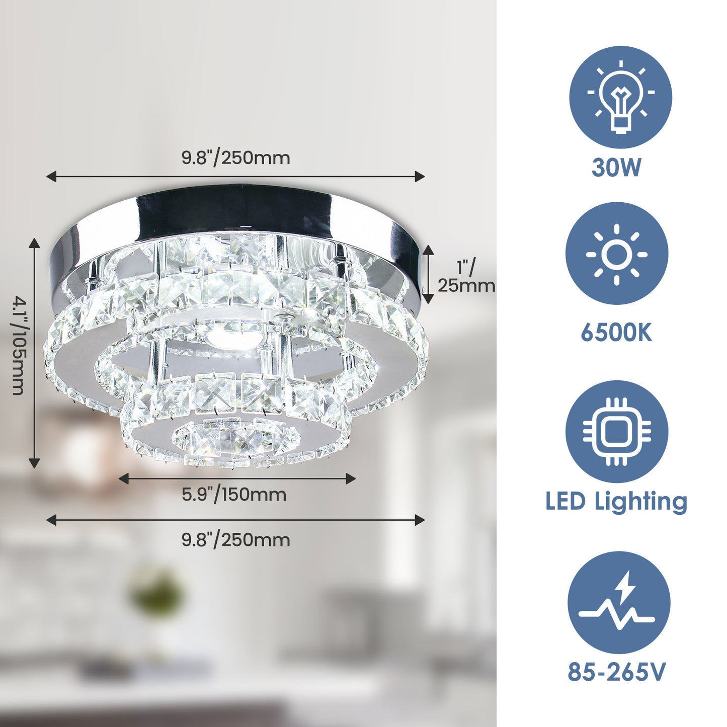 Exquisite White Modern LED Ceiling Light Double-Layer Crystal for Living Room Kitchen Bedroom-Pendant Chandelier