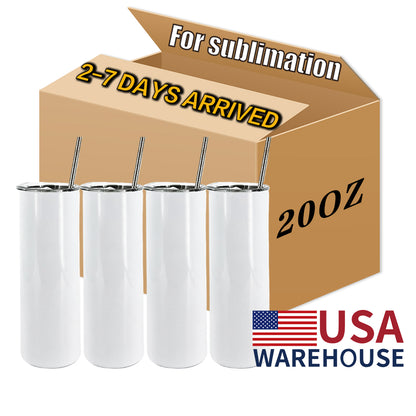 USA Warehouse 20oz 30oz White Sublimation Blanks Stainless Steel Skinny Straight Sublimation Tumblers With Straw Wholesale Bulk