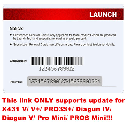 Launch X431 1 Years Pin Card Software Update Card Support for 12 V Gasoline & Diesel for X431 V V+ PRO Mini Diagun IV