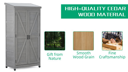 Outdoor Solid Wood Storage Cabinet for Garden and Metal Table Top Outdoor Work Station Table