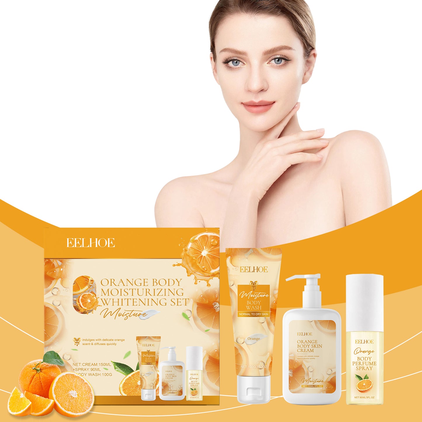 EELHOE Orange Body Moisturizing Whitening Fragrance Gift Set Gentle Moisturizing Hydrating Skin Care Set