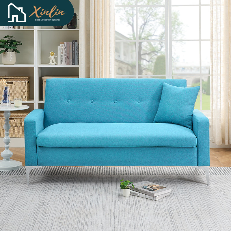 57\" Button Tufted Upholstered 2 Seat Velvet Sofa Couch with Storage Side Pockets Free Shipping for Living Room Application