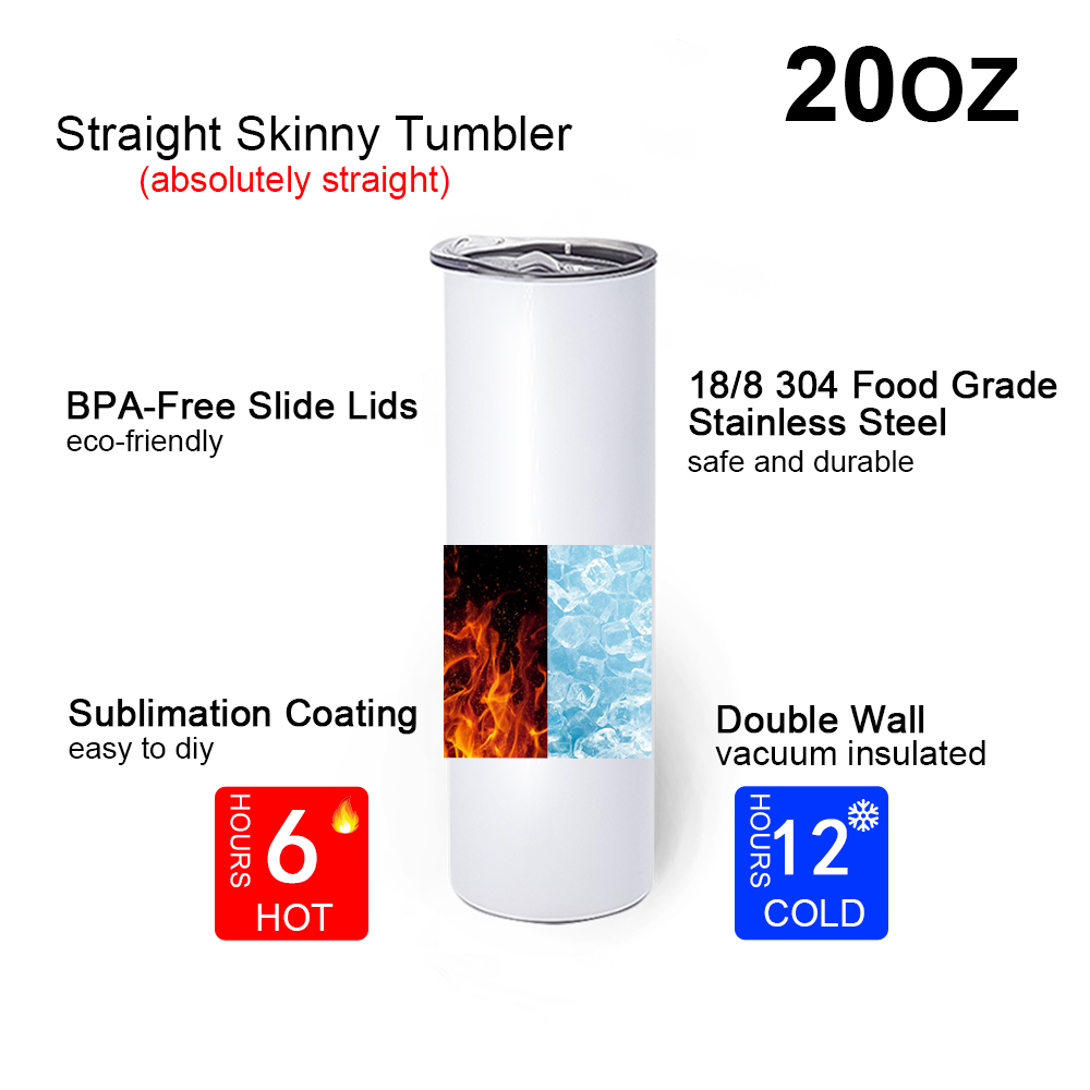 USA Warehouse Wholesale Free Shipping 20oz Sublimation Blanks Double Wall Stainless Steel Tumblers With Straw