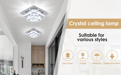 Modern Exquisite 2-Layer Square LED Pendant Light Indoor Crystal Ceiling Light Living Room Decoration Chandelier Pendant Lights