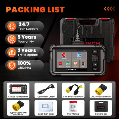 Launch CRP129 HD Heavy Duty Truck Scanner Full System Diesel Scan Tool With 7 Resets Professional for 24V Commercial Vehicles