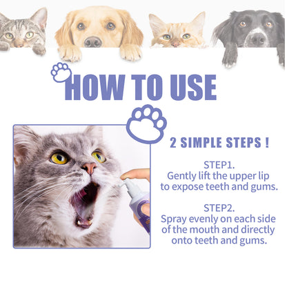 Yegbong Dog and Cat Teeth Cleaning Spray Pet Oral Fresh Breath Deodorizing Cleaning Spray