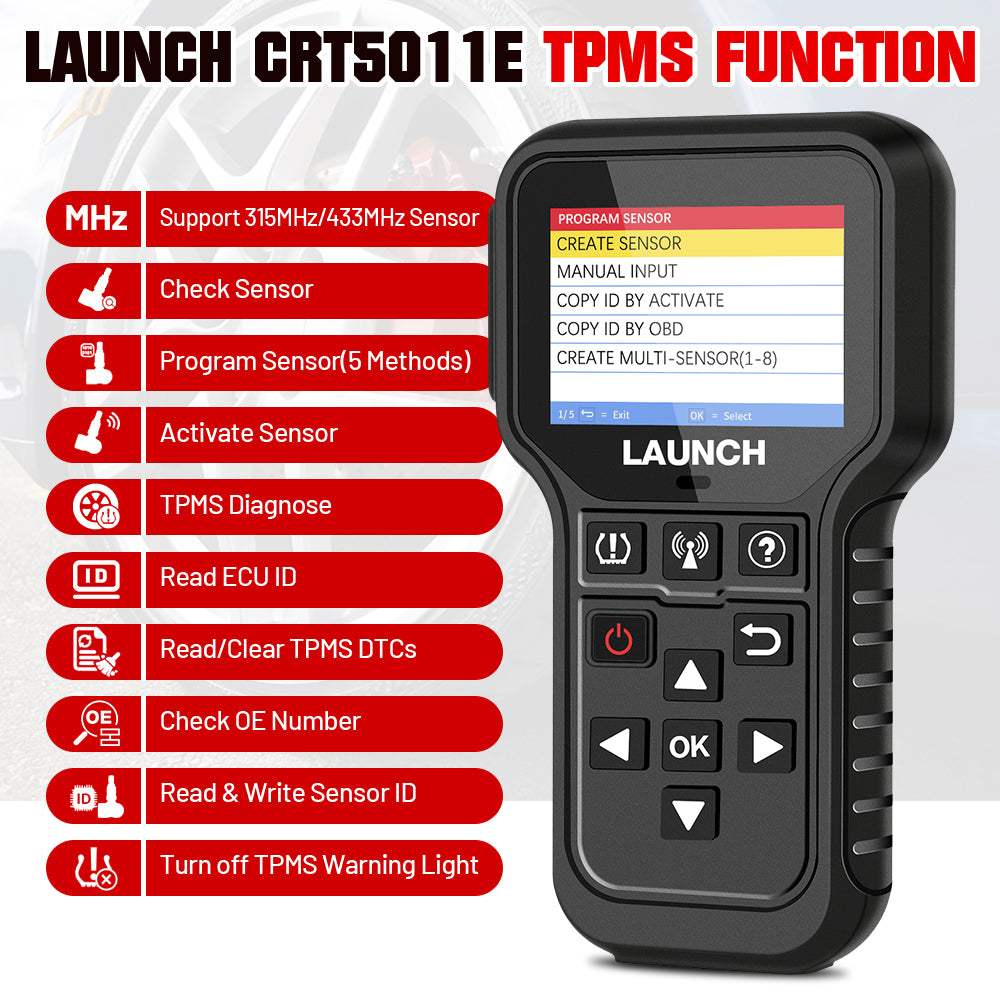 LAUNCH X431 CRT5011E OBD2 Diagnostic Tool TPMS Tool Sensor Programming OBD Scanner Tire Pressure Tool With 433/315Mhz Sensor