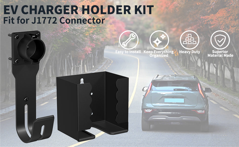 Metal Housing SAE J1772 Connector J-Hook Plug Holster Dock Wall Mount EV Charger Cable Holder Box Kit for Electric Vehicles