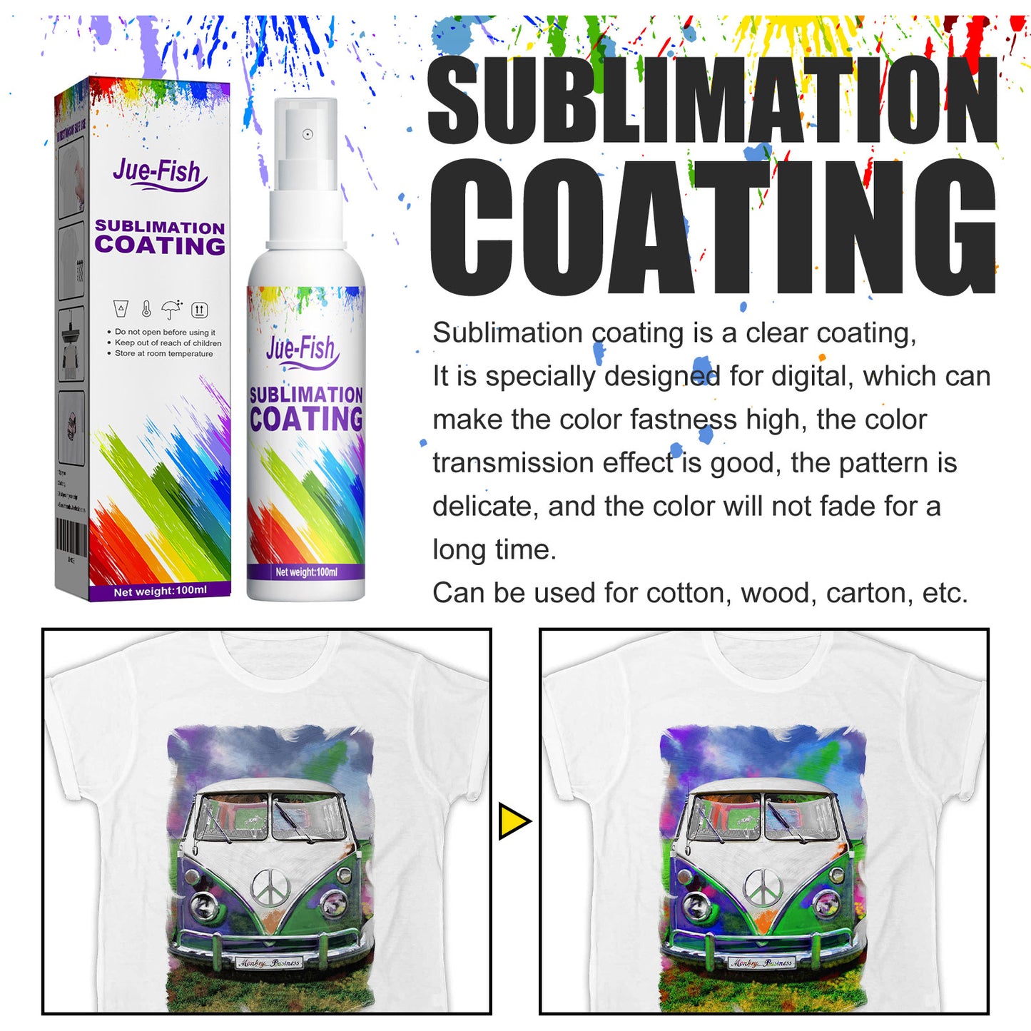 Jue-Fish Sublimation Coating Spray Clothes Heat Transfer Printing Thermal Transfer Wear-Resistant Stain-Proof Multi-Purpose Good Adhesion