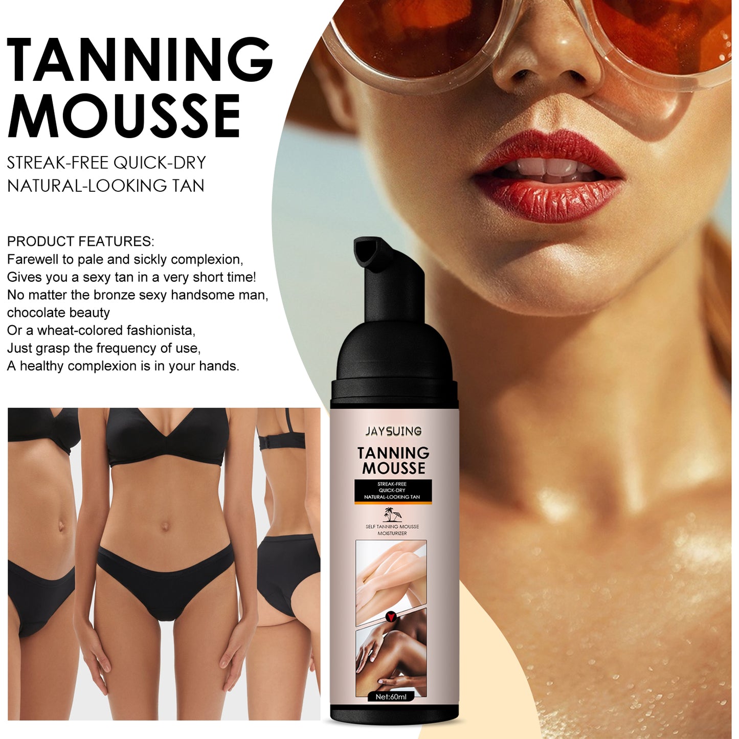 Jaysuing Darkening Mousse Summer Self-Tanning Aid Wheat Color Bronze Skin Moisturizing Tanning Mousse