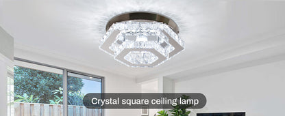 Modern White LED Crystal Lamp Double-Layer Polygonal Ceiling Light for Living Room Bedroom Decoration Available in Middle Sizes