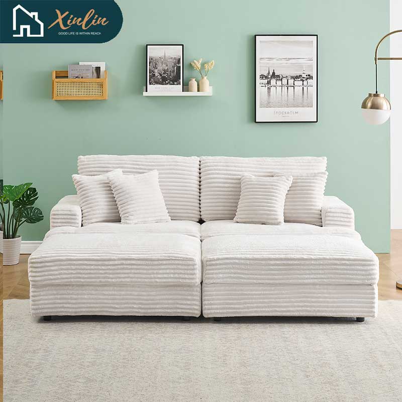 US Luxury Modern Oversized Double Chaise Loveseat Couch Fluffy Corduroy Fabric Free Shipping Home Furniture Living Room Bedroom