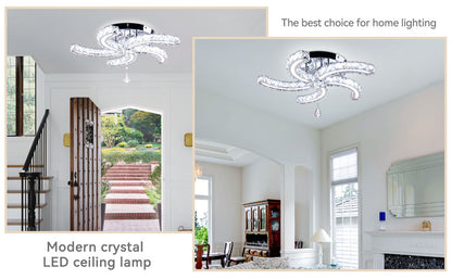 19.7" Dimmable Crystal Chandeliers Modern Crystal Ceiling Light Fixtures Acrylic 5 Arms Led Flush Mount Ceiling Light Lamp