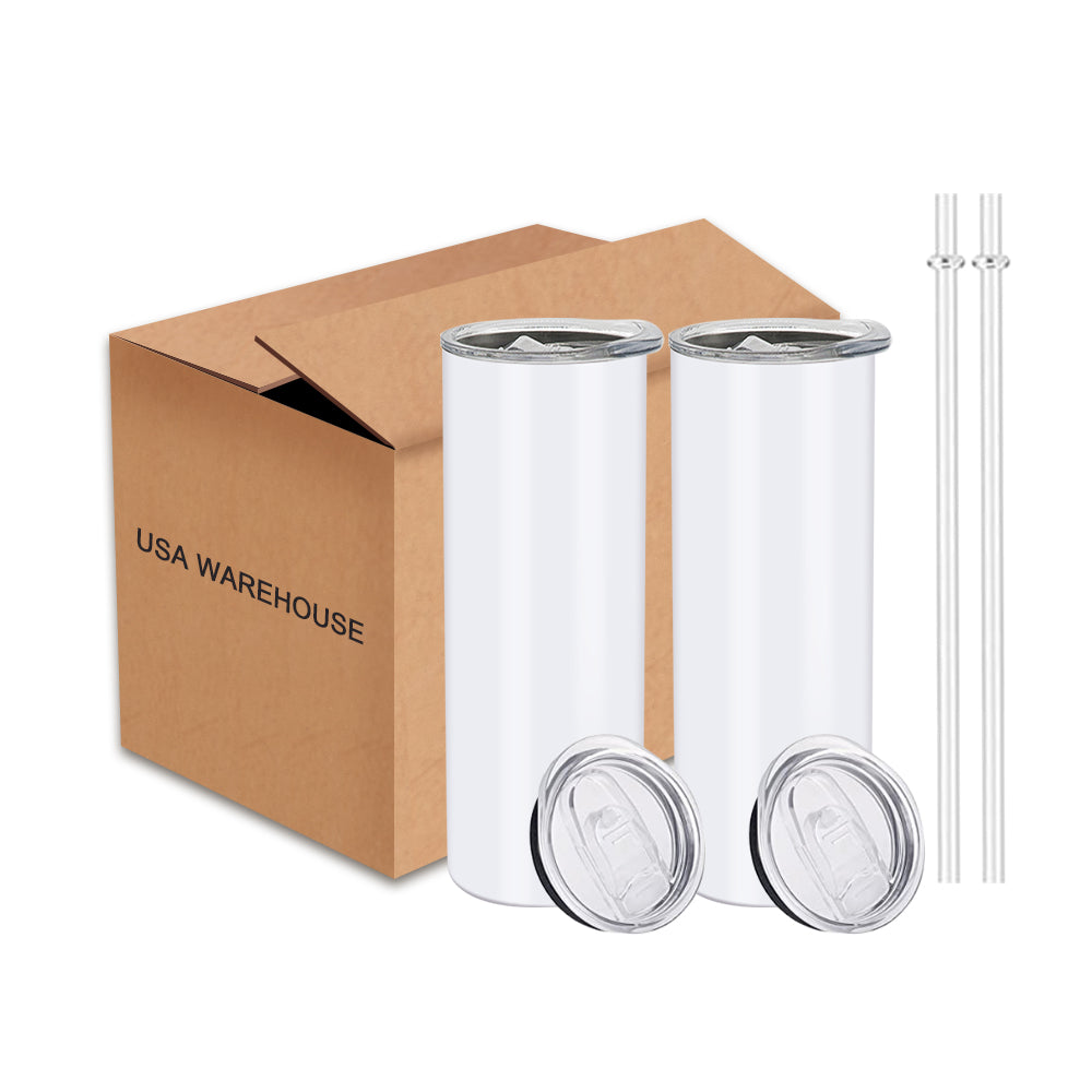 Wholesale Usa Warehouse Stocked 20oz 30oz White Skinny Sublimation Blanks Cups Stainless Steel Tumblers With Straw