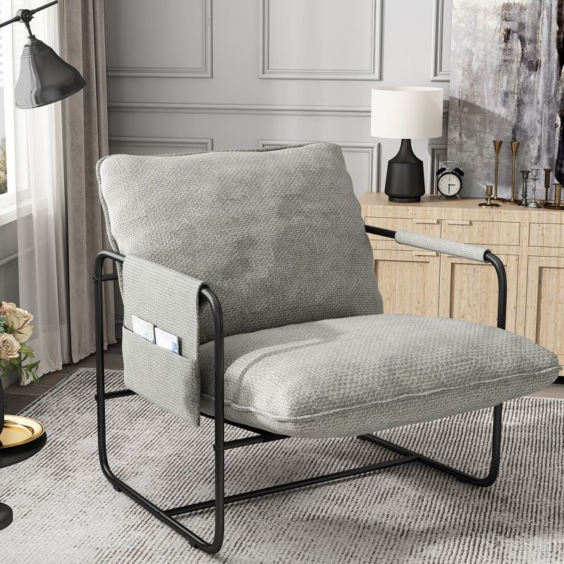 Nordic Iron Frame Armchair Modern Reclining Leisure Lounge Furniture Removable Cushions Dining Living Room Bedroom Outdoor Use