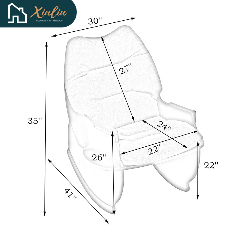 30.31 Inches Beige Rocking Chair Single Seat Casual Comfort Balcony/Living Room/Bedroom Solid Wood Fabric Material Free Shipping