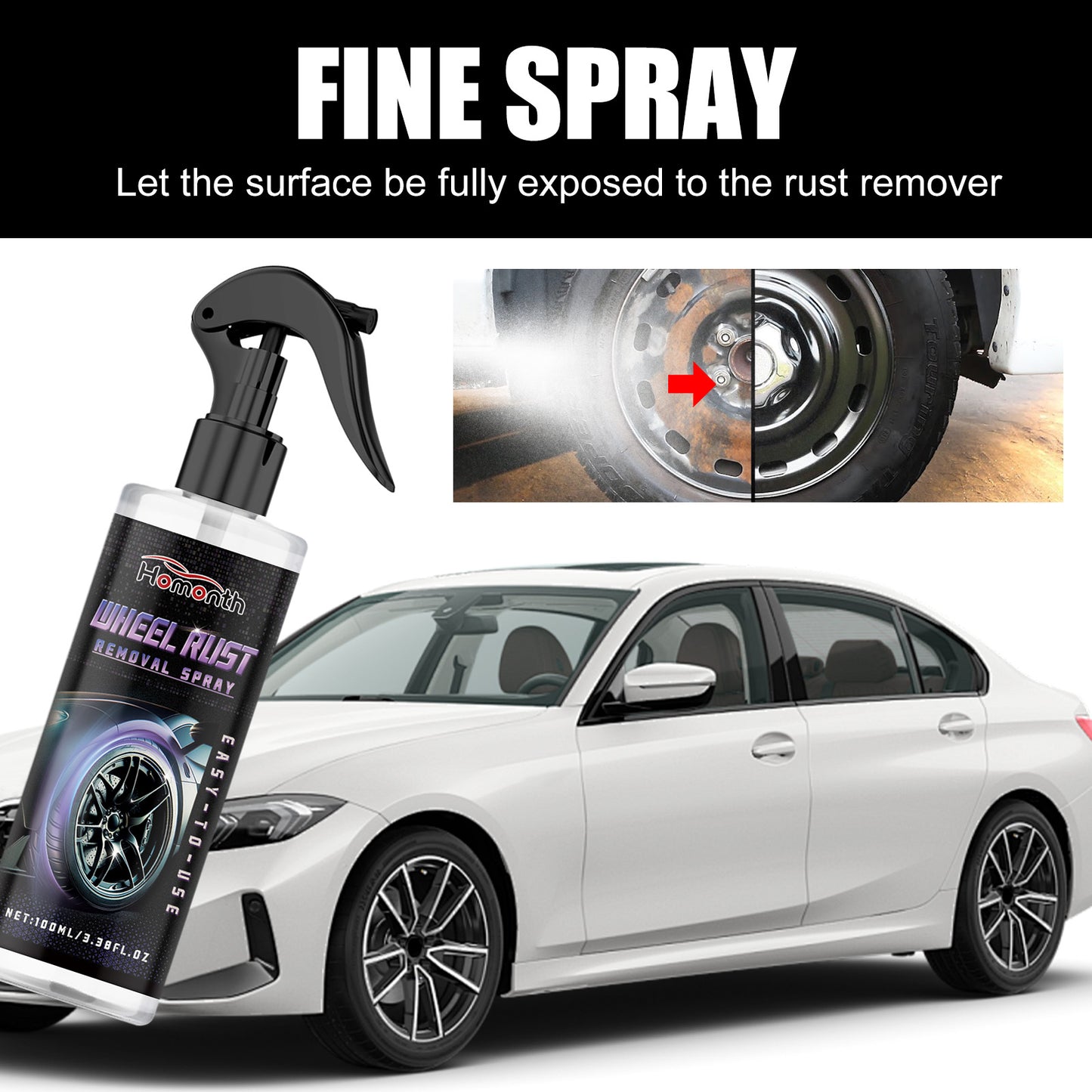 Homonth Car Tire Rust Remover Car Tire Rim Rust Cleaner Rust Removal Refurbishment Stain Remover Shine Agent