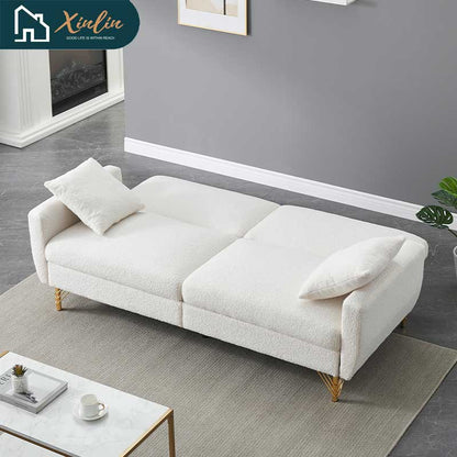 Free Shipping US Apartment Friendly Modern Light Luxury Sofa Bed in Soft Teddy Velvet Texture for Living Room