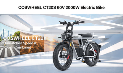 CT20S Electric Bike for Adult 2000W Motor 60V 27.5AH Removable Battery 100Miles Long Range 20x5" Fat Tire Ebike With APP Control