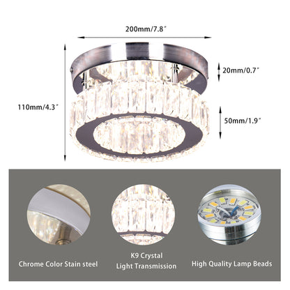 Modern White Exquisite Mini Crystal Chandelier LED Circular Ceiling Light Glass Metal Hotel Balcony Bedroom Corridor Lighting