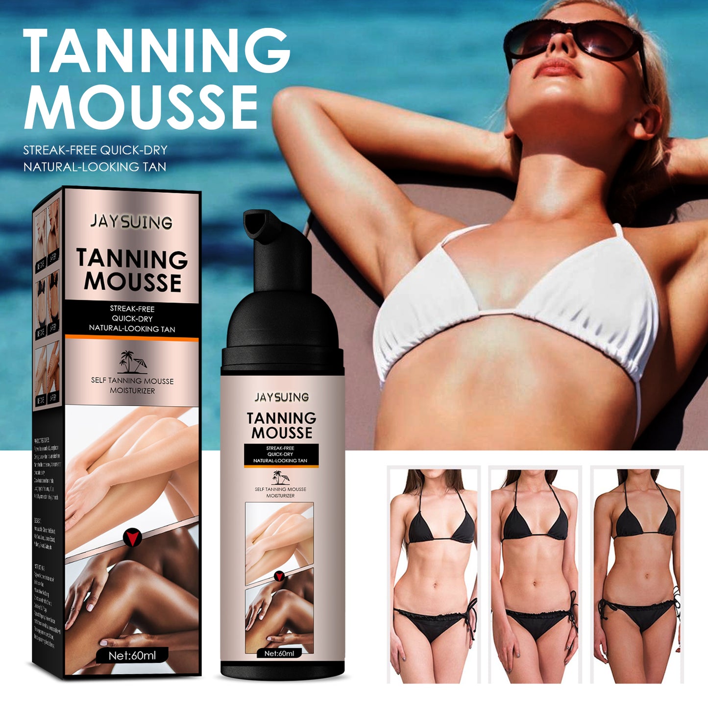 Jaysuing Darkening Mousse Summer Self-Tanning Aid Wheat Color Bronze Skin Moisturizing Tanning Mousse