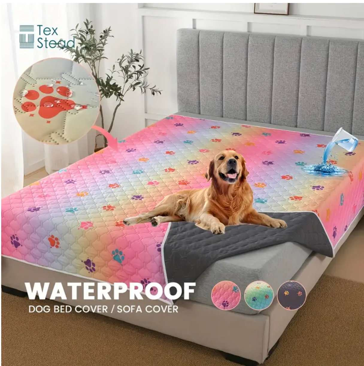 100% Waterproof Rainbow Reversible Dog Bed Cover Reusable Embroidery Blanket Animal Pet/Dog/Cat Washable Changing Mat Camping