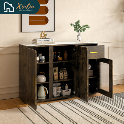 Free Shipping US Warehouse Modern Wood Accent Buffet Cabinet with Storage Doors: a Versatile Free-Standing Sideboard Perfect