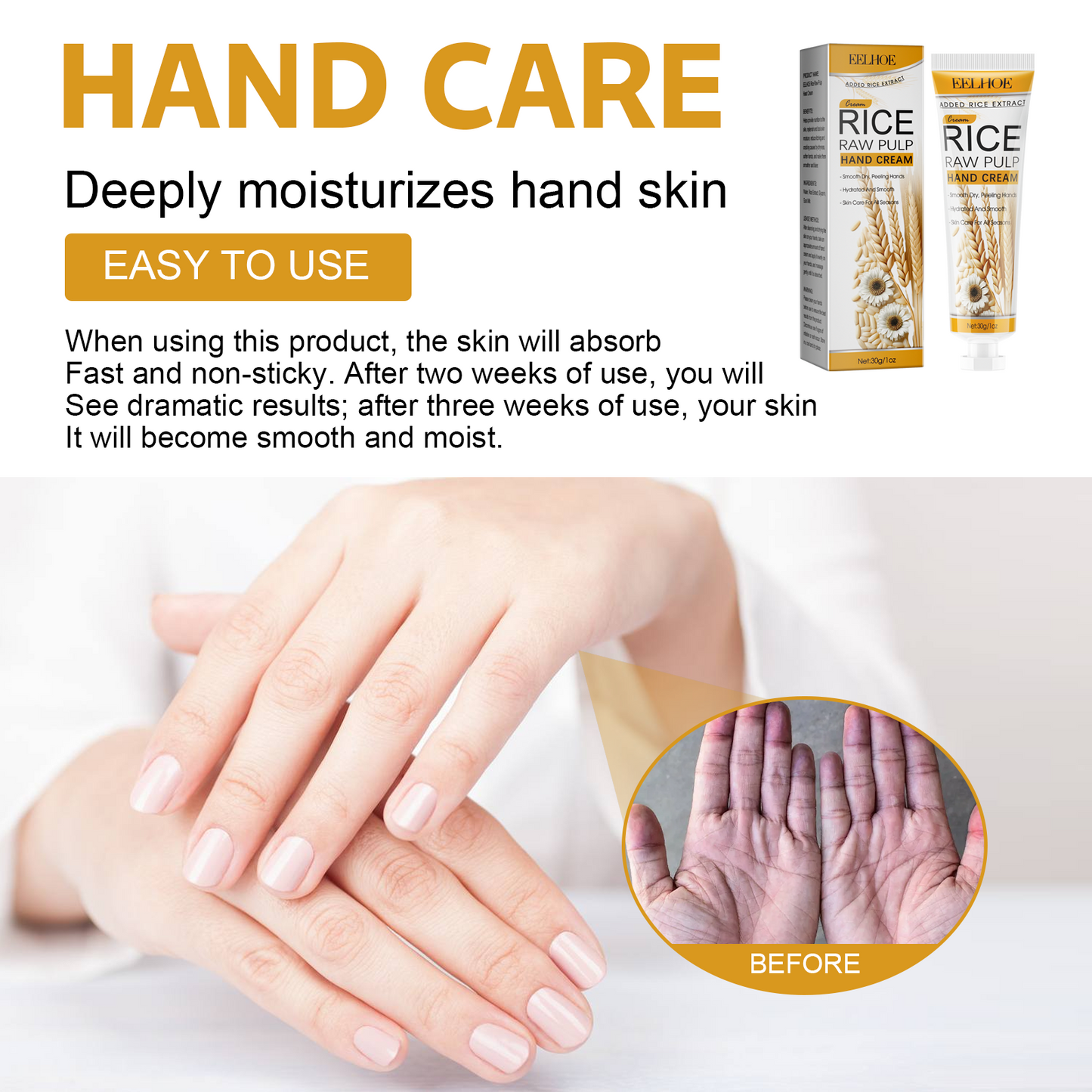 EELHOE Rice Pulp Hand Cream Moisturizing Brightening Skin Reducing Dry Roughness Itching Hand Cream