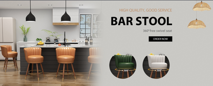 Vintage Luxury Modern Brown Metal Bar Stools with PU Leather Fabric for Home Kitchen Dining Hotel Nordic Style Nightclubs