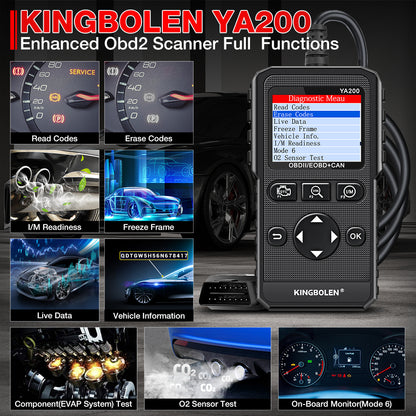 KINGBOLEN OBD2 Scanner YA200 Diagnostic Tool for Engine Check DTC Lookup Battery Test With 10 Languages Update