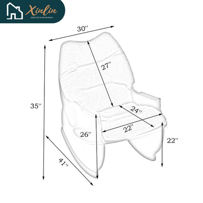 30.31 Inches Beige Rocking Chair Single Seat Casual Comfort Balcony/Living Room/Bedroom Solid Wood Fabric Material Free Shipping