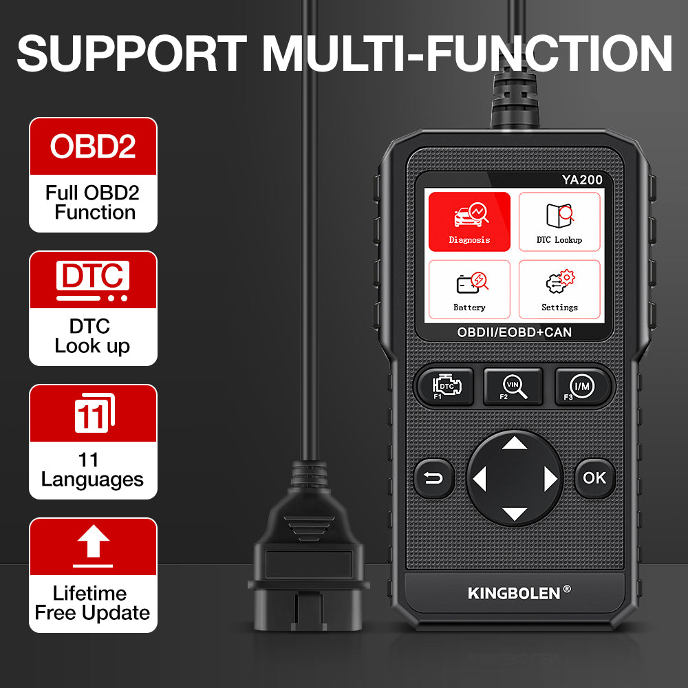 KINGBOLEN OBD2 Scanner YA200 Diagnostic Tool for Engine Check DTC Lookup Battery Test With 10 Languages Update