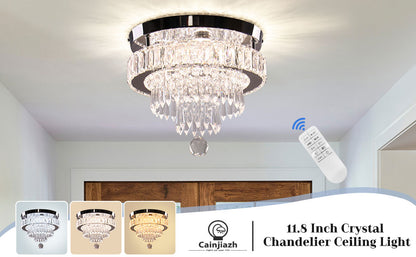 Dimmable Luxury LED Crystal Pendant Light Remote Control Exquisite Feature Living Room Bedroom Hotel Double-Layer Circular Light