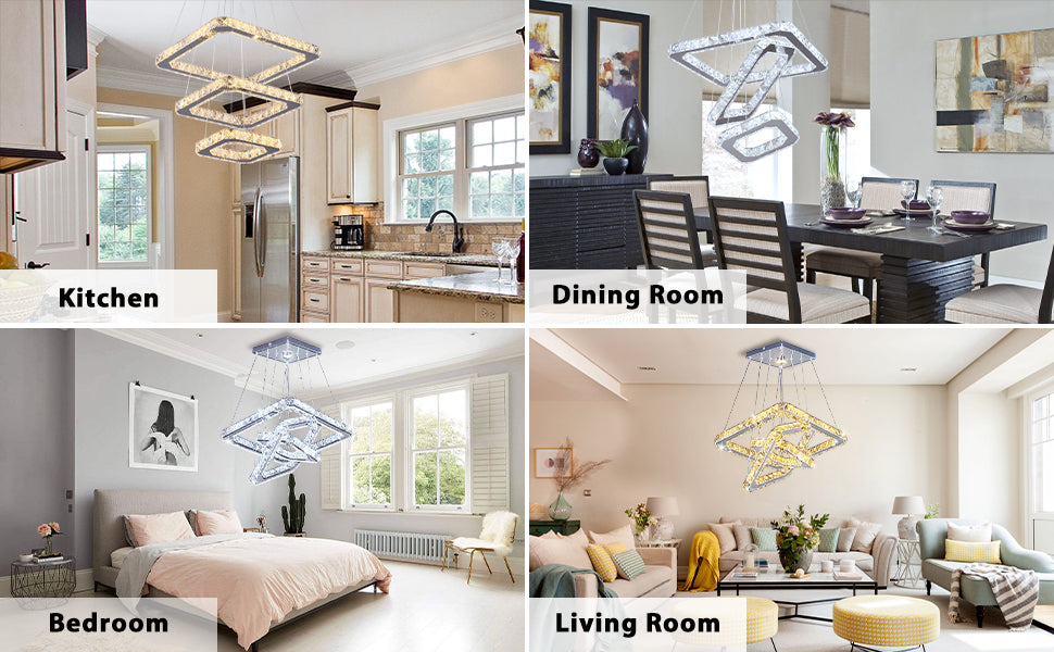 Modern Luxury White LED Square Crystal Chandelier Glass Material Hotel Bedrooms Living Dining Rooms Hanging Pendant Lights