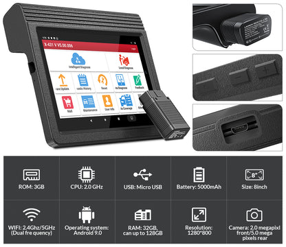 X431 PRO V5.0 Car Full System Diagnostic Tools Auto OBD OBD2 Scanner ECU Coding 37+ Reset Active Test