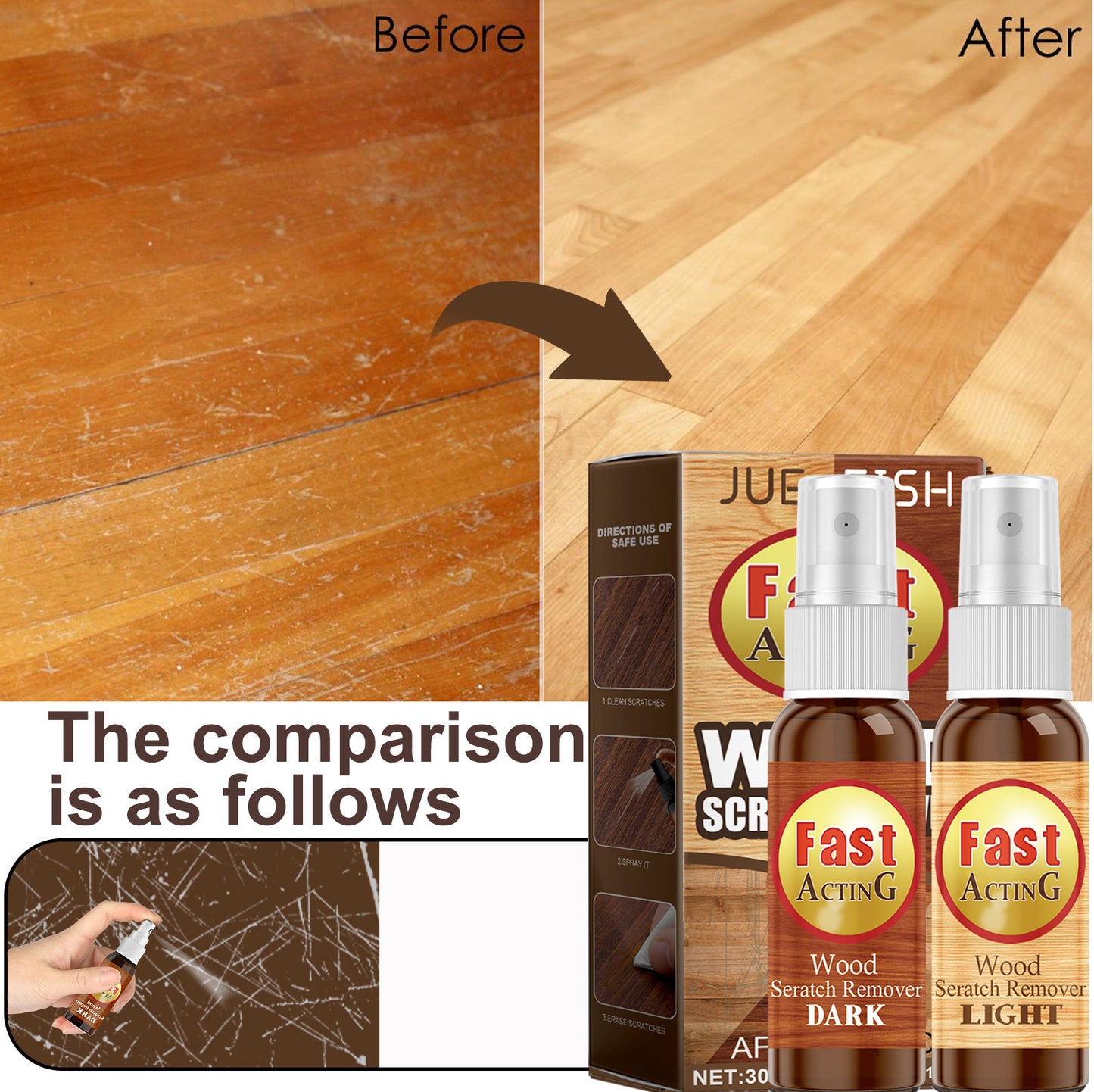 JUE-FISH Wood Floor Scratch Repair Agent Scratch Touch-Up Spray Furniture Floor Renovation Paint Repair